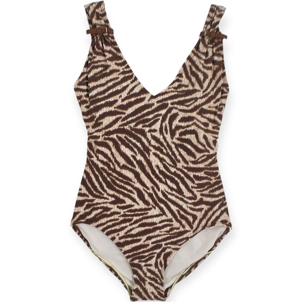 Michael Kors Brown Zebra Print Faux Leather Buckle Strap Accents Animal Print 8